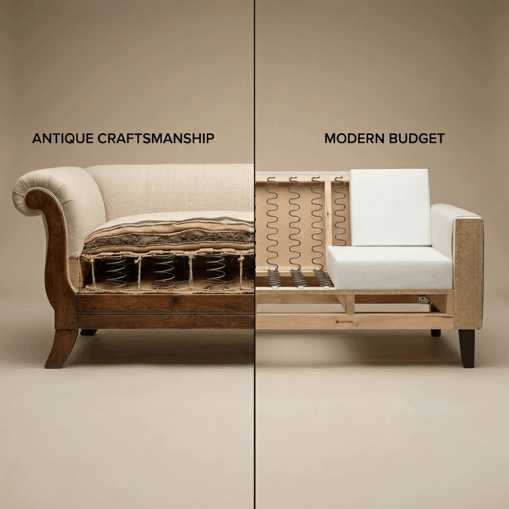 Cutaway showing hardwood frame vs particle board