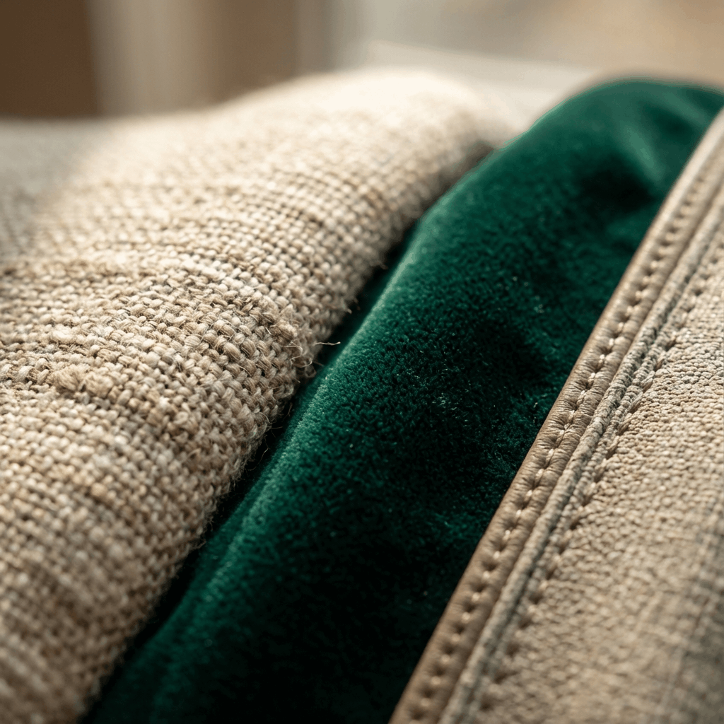 Artisan discussing fabric swatches